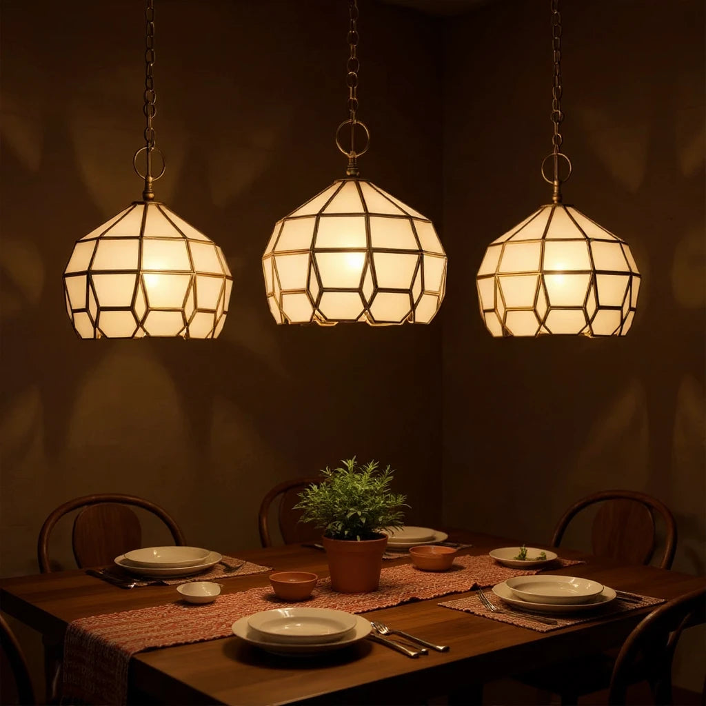 geometric brass lantern pendant light