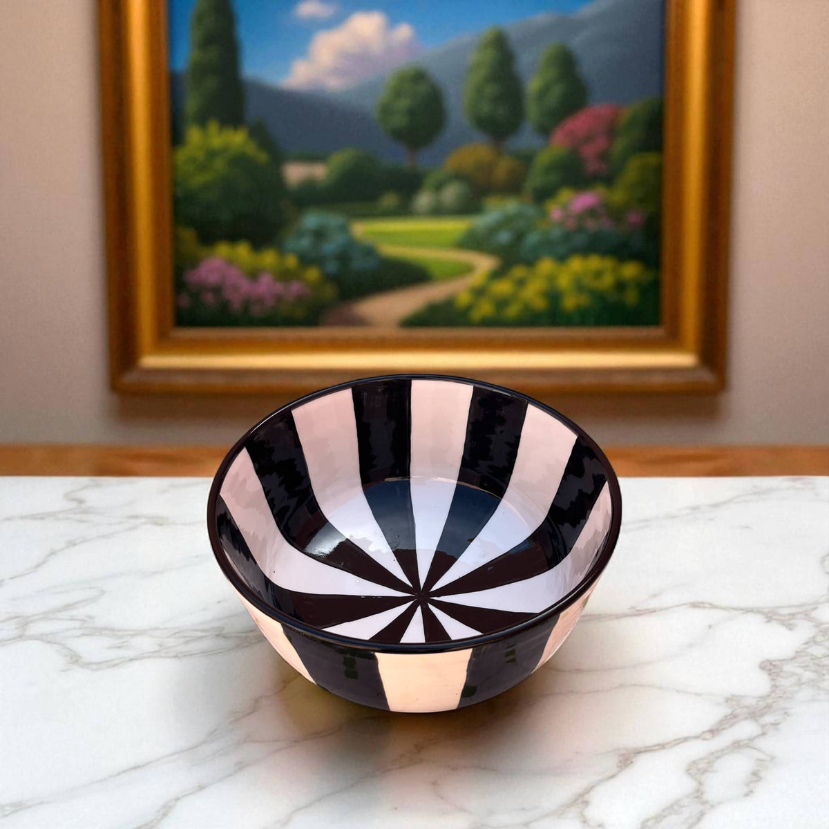 Handpainted Black & White Fes Moroccan Bowls (Set of 3 - 17/20/25 cm Diameter)