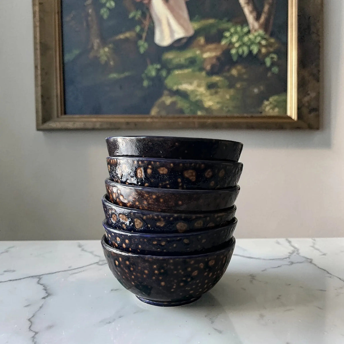 handmade ceramic bowl dark speckled glaze artisan bowl
