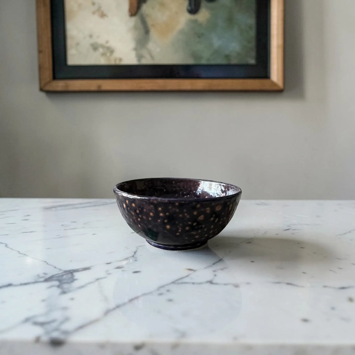 dark ceramic bowl speckled glaze tableware