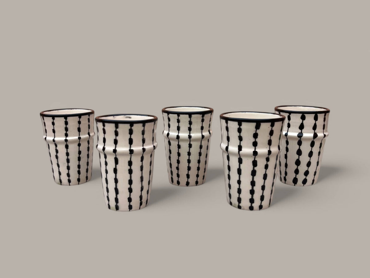 Handmade Fes Pottery Mug – Moroccan Ceramic Tea & Coffee Cup (Set of 5)