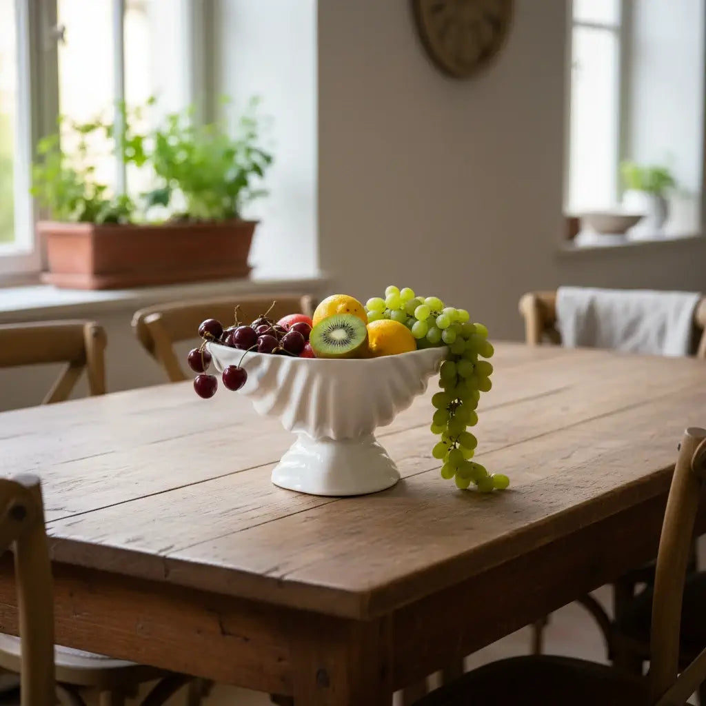 white ceramic fruit bowl pedestal centerpiece