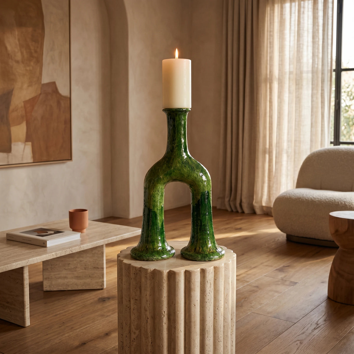 Handmade Tamegroute Double-Leg Green Vase