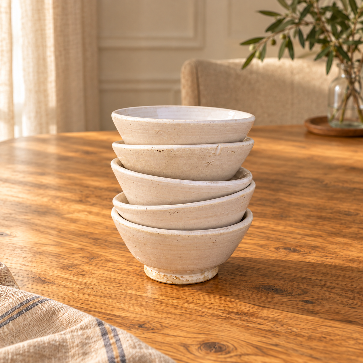 Handmade white Tamegroute ceramic bowl with a glazed finish.