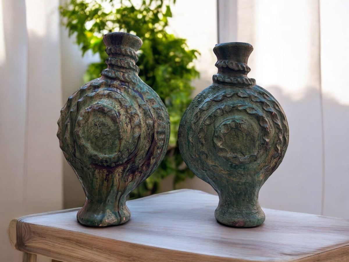 Artisan Handmade Moroccan Tamegroute Green Glazed terracotta Vase