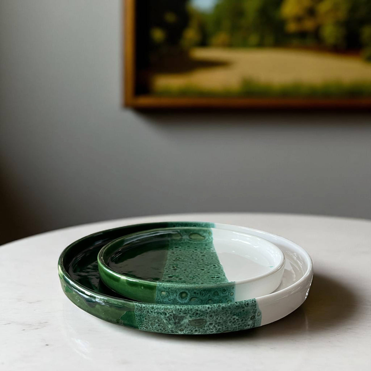 Handmade Green & White Speckled Moroccan Plates