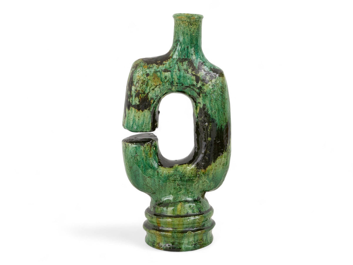 Artisan Handmade Moroccan Tamegroute Green Glazed Vase