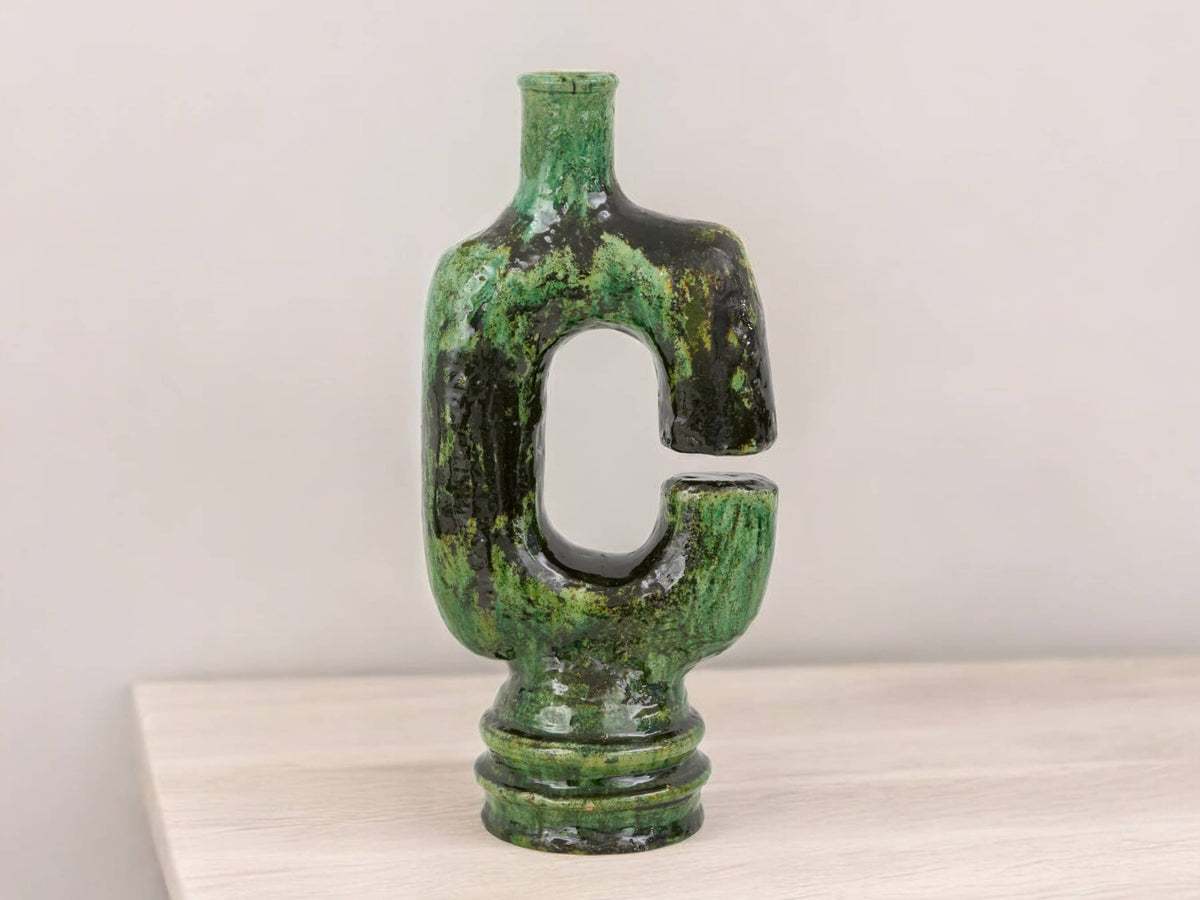 Artisan Handmade Moroccan Tamegroute Green Glazed Vase