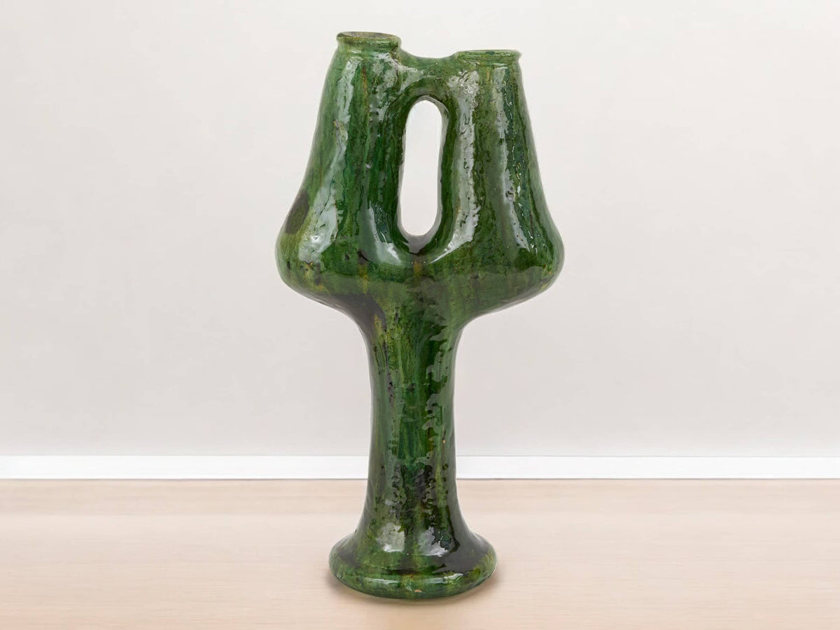 Artisan Handmade Moroccan Tamegroute Green Glazed Vase