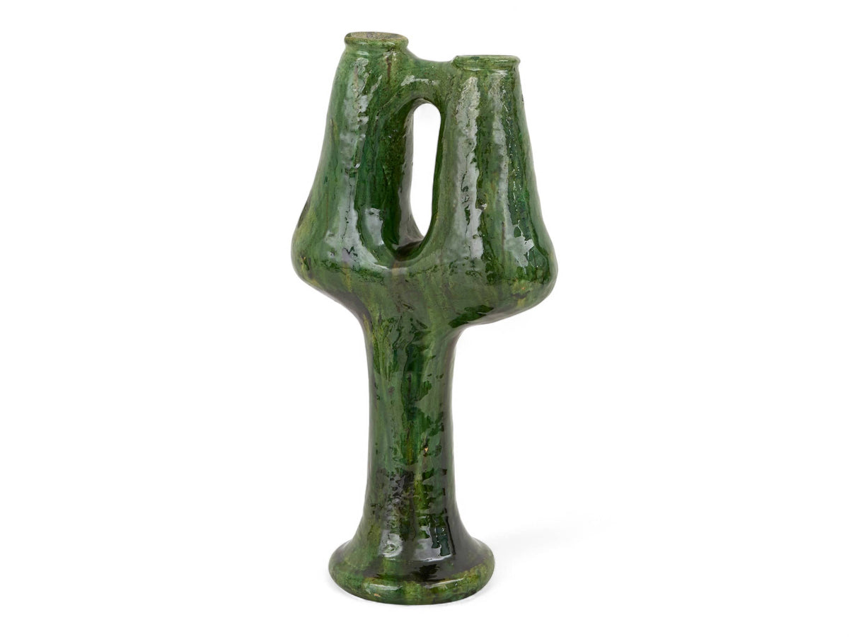 Artisan Handmade Moroccan Tamegroute Green Glazed Vase