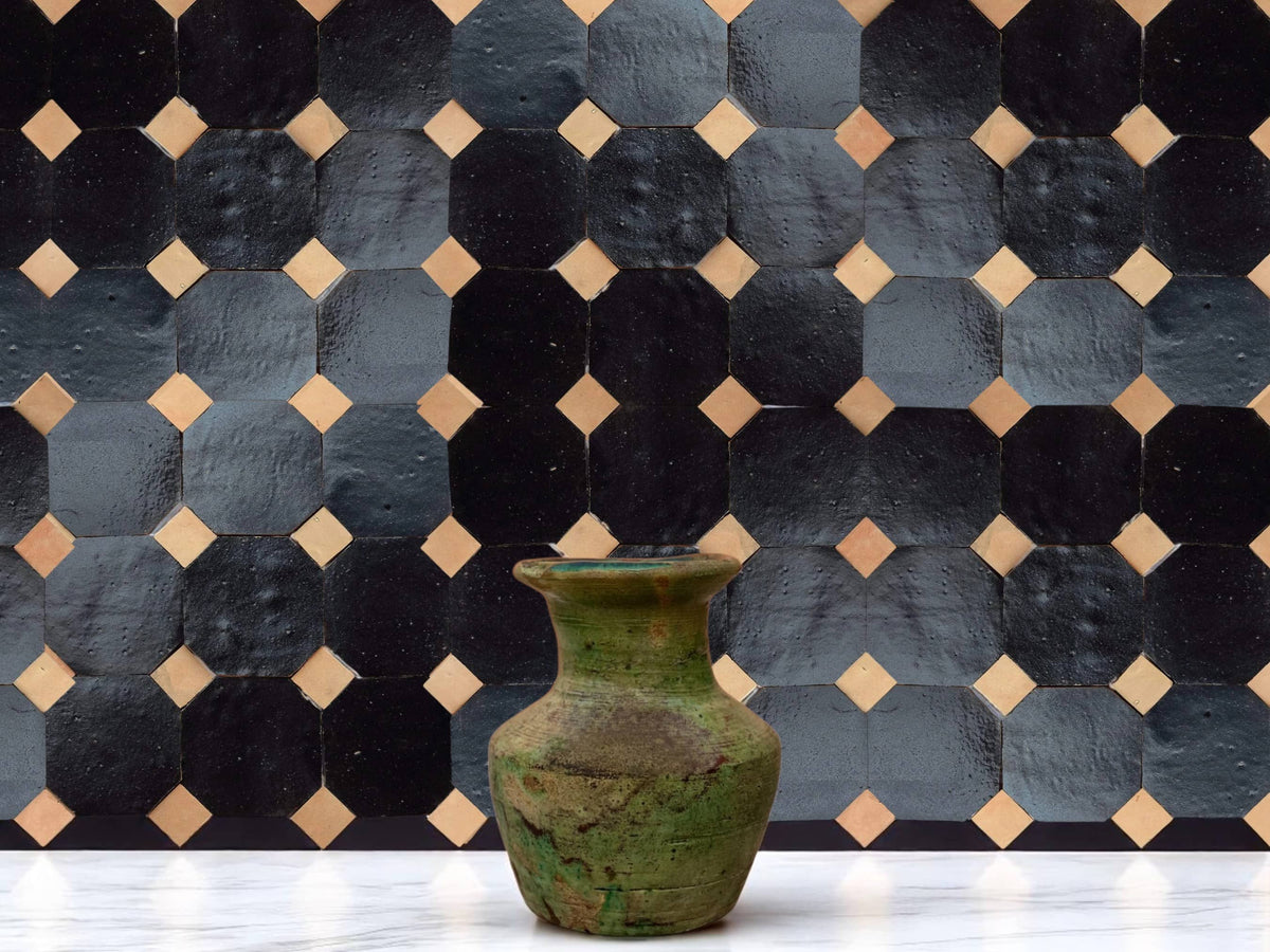 Handcrafted Black & Natural Moroccan Zellige Tiles