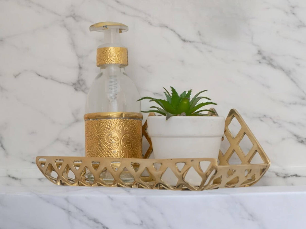 Handcrafted Unlacquered Brass Wall Shelf for Shower - Grid Bathroom Shelf