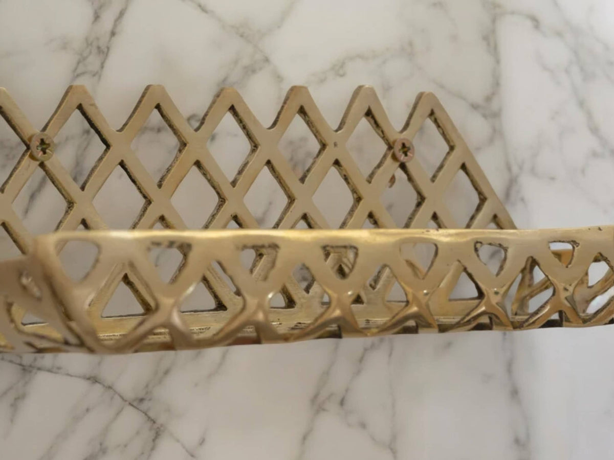 Handcrafted Unlacquered Brass Wall Shelf for Shower - Grid Bathroom Shelf