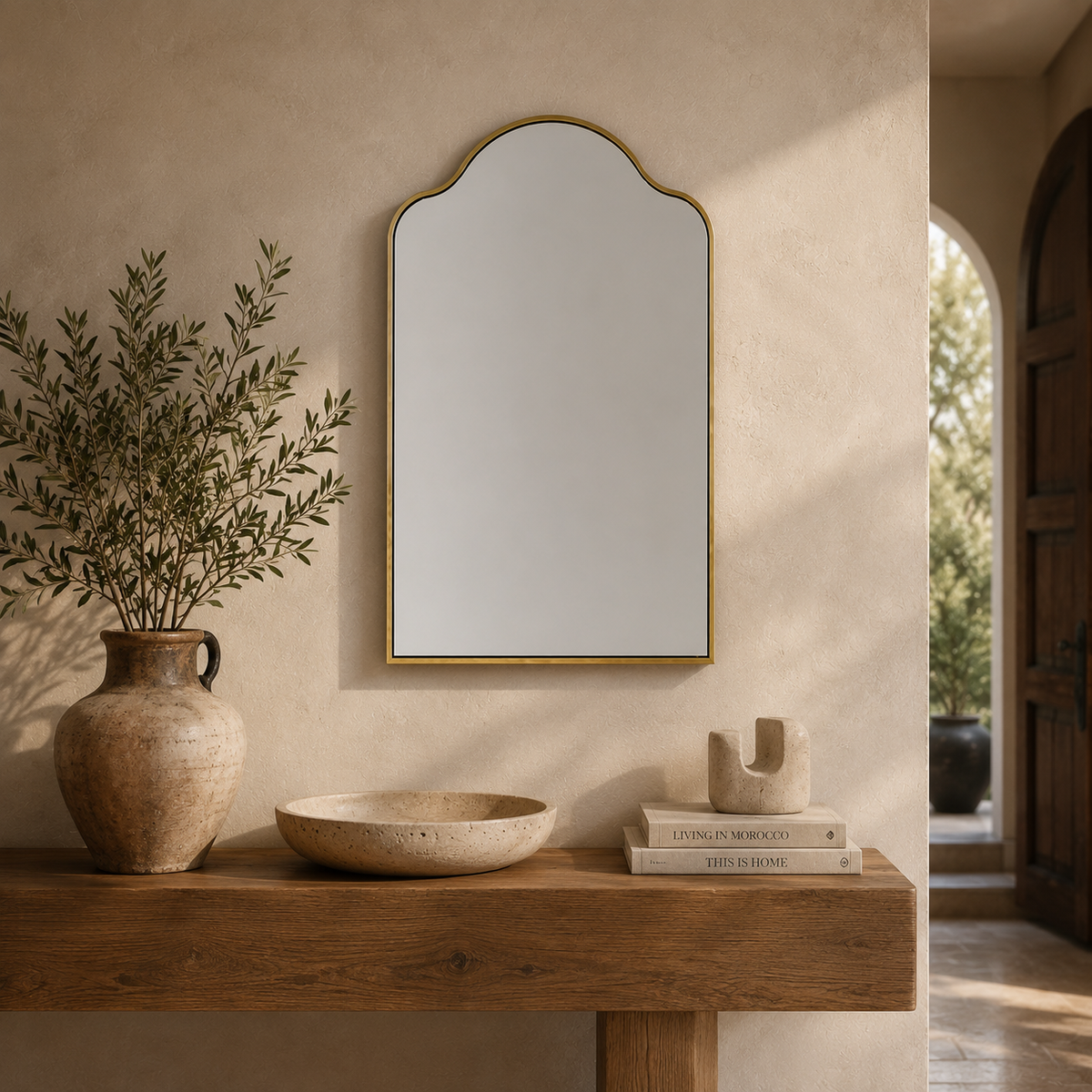 Handmade Antique Brass Arch Mirror | Moroccan Wall Mirror