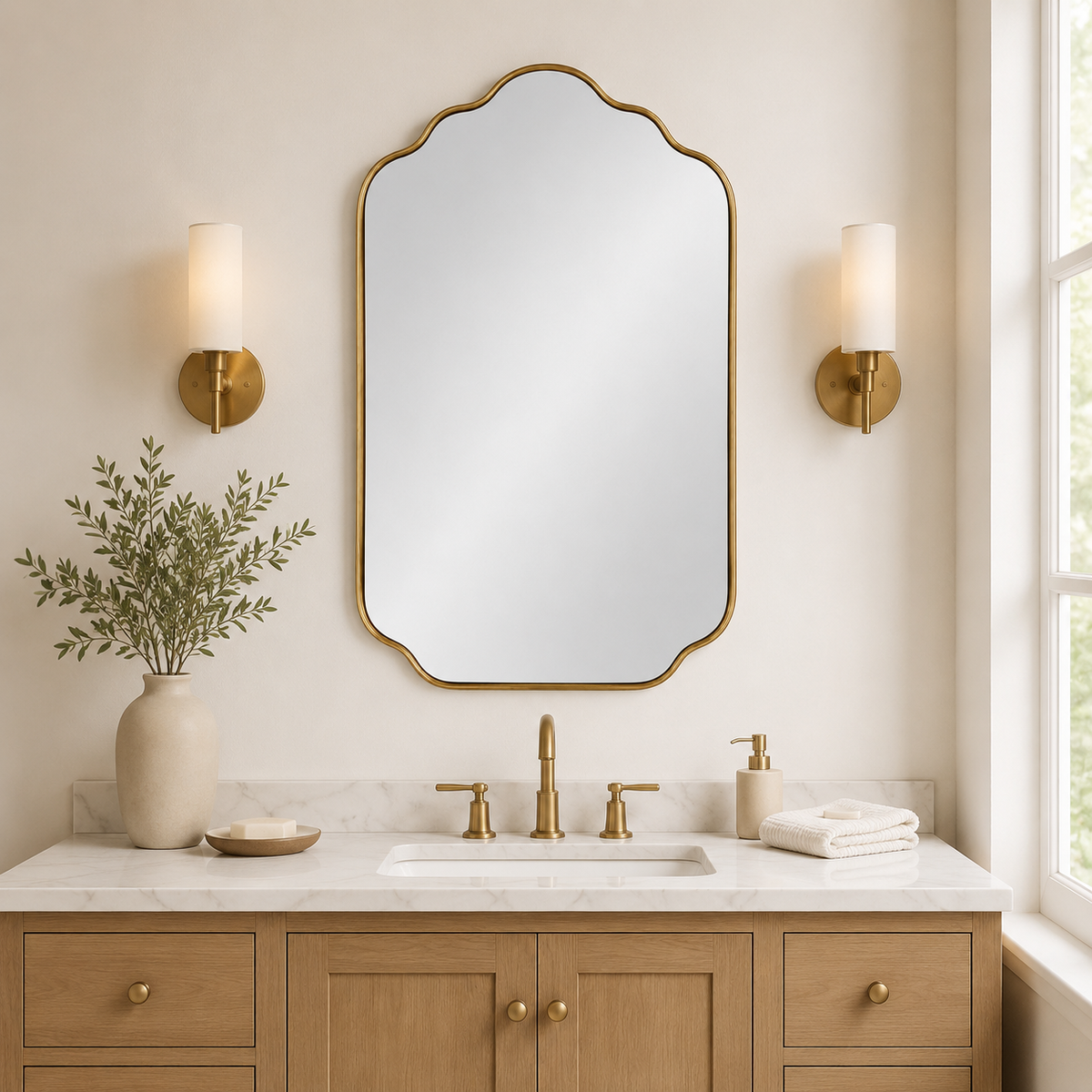 Handmade Antique Brass Scalloped Wall Mirror