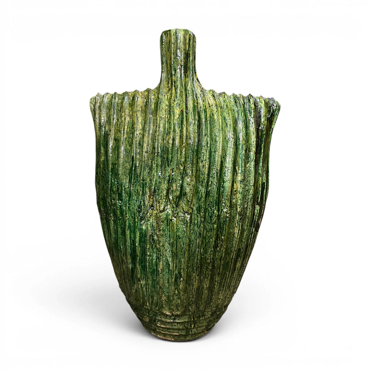 Large Sculptural Tamegroute Floor Vase | Handmade Moroccan Green Ceramic Vase (90 cm)