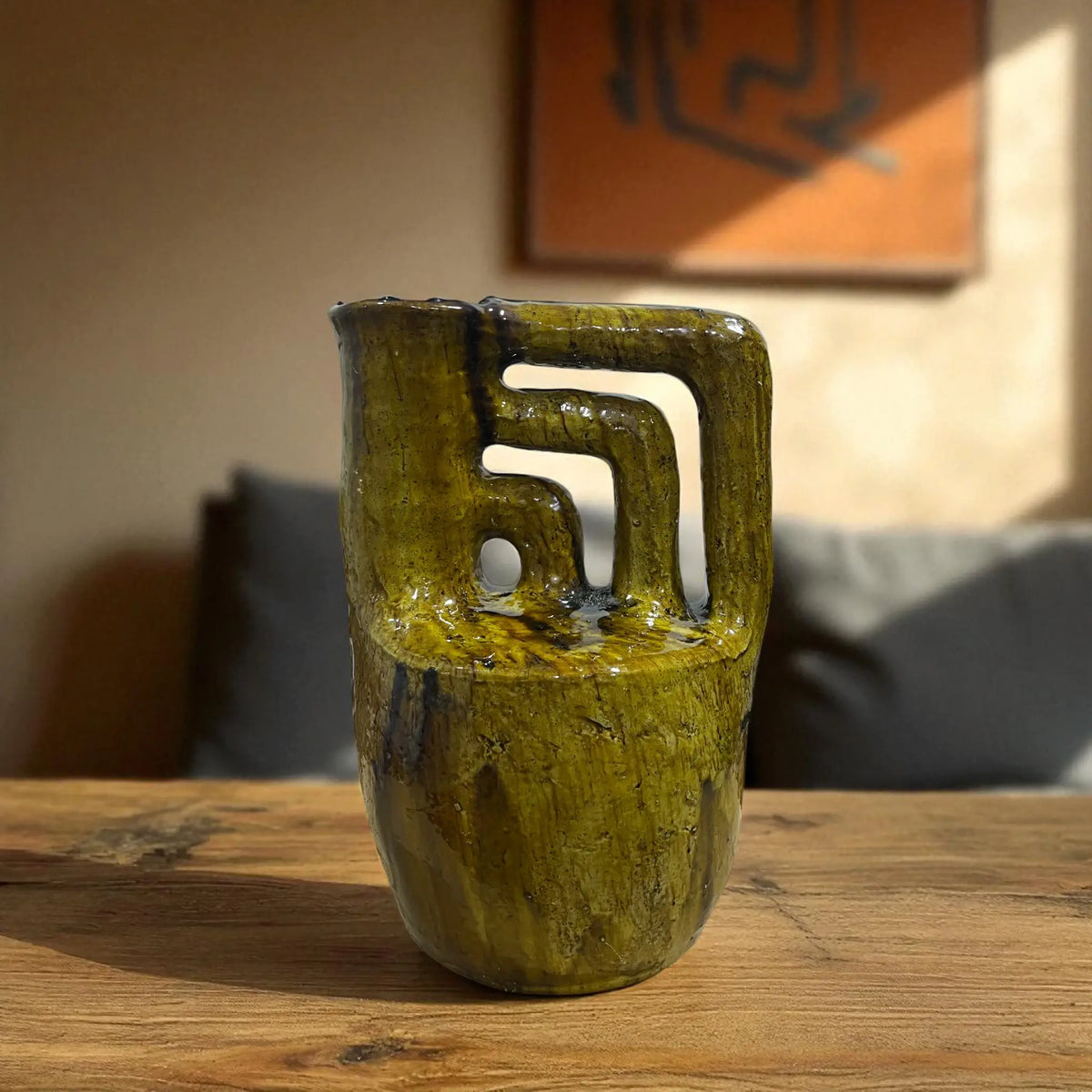 Handmade Ochre Glazed Tamegroute Lyre Sculpture