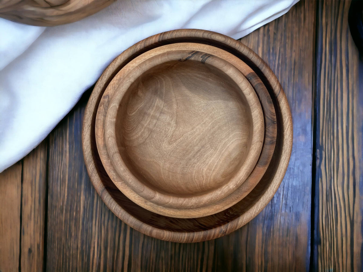 Handcrafted Moroccan Walnut Wood Salad and Soup Bowls.