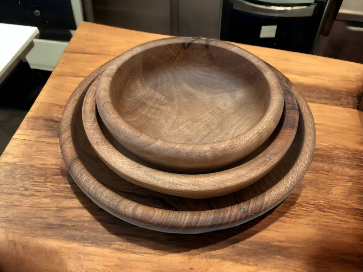 Handcrafted Moroccan Walnut Wood Salad and Soup Bowls.