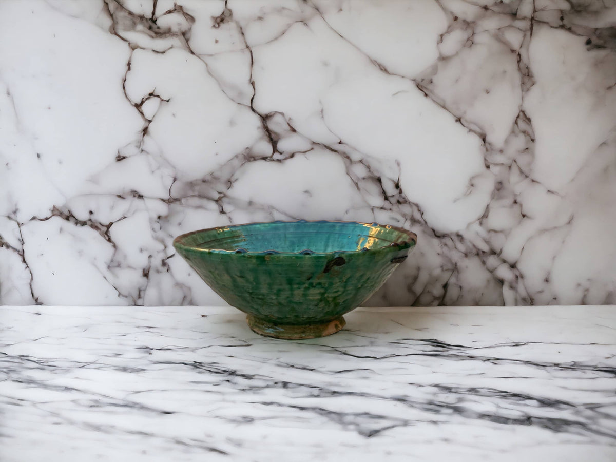 Tamegroute Bowls, Handmade Bowls, Bowls Green Glazed Pottery, Pedestal Bowl, Serving bowls, Salad Bowls, nesting bowls handmade in Morocco