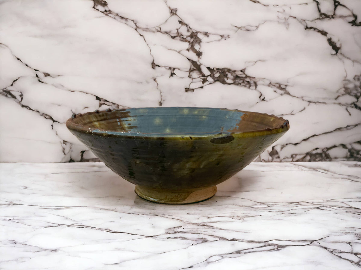 Tamegroute Bowls, Handmade Bowls, Bowls Ochre Glazed Pottery, Pedestal Bowl, Serving bowls, Salad Bowls, nesting bowls handmade in Morocco