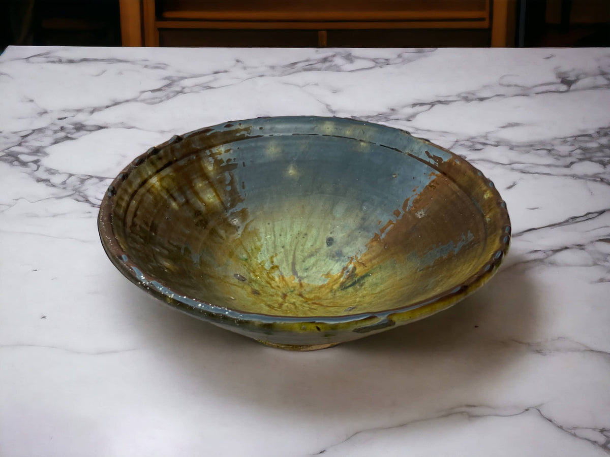 Tamegroute Bowls, Handmade Bowls, Bowls Ochre Glazed Pottery, Pedestal Bowl, Serving bowls, Salad Bowls, nesting bowls handmade in Morocco