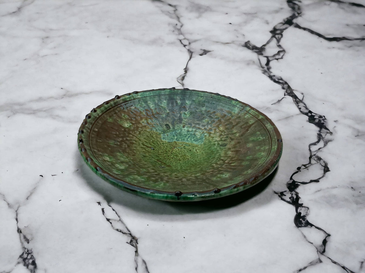 Tamegroute Plates, Handmade Plates, Plate Green Glazed Pottery, Pedestal Plate, Serving Plate, nesting Plates, Plate set handmade in Morocco
