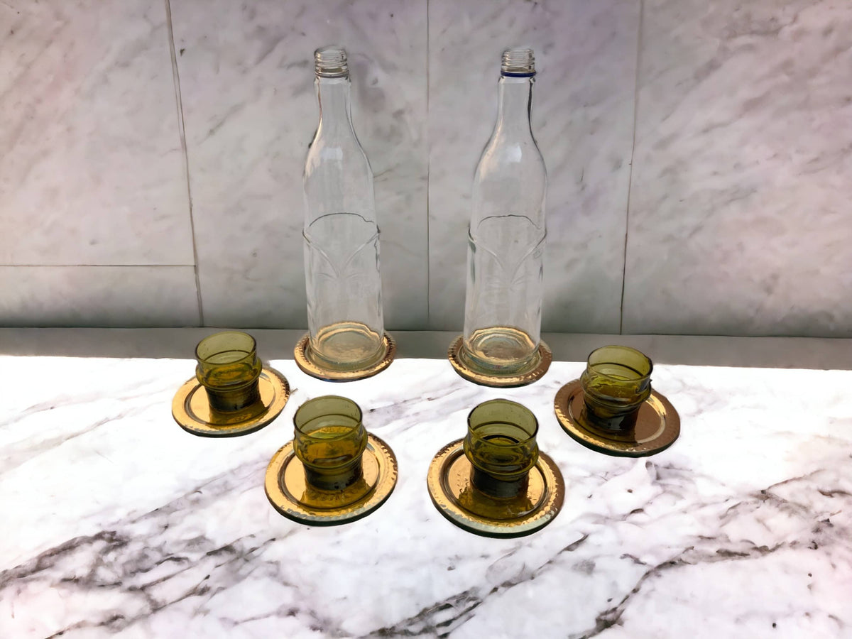 Handcrafted Brass Moroccan metal Coasters Set Of 6, Solid Brass Coasters & Serving Tray Bundle, Copper Coasters, Silver Plated Coasters