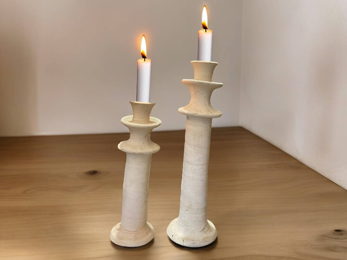 Artisanal Moroccan Unglazed Tamegroute White Candlestick Holder
