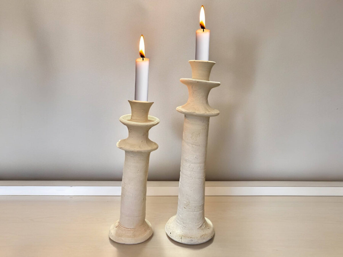 Artisanal Moroccan Unglazed Tamegroute White Candlestick Holder