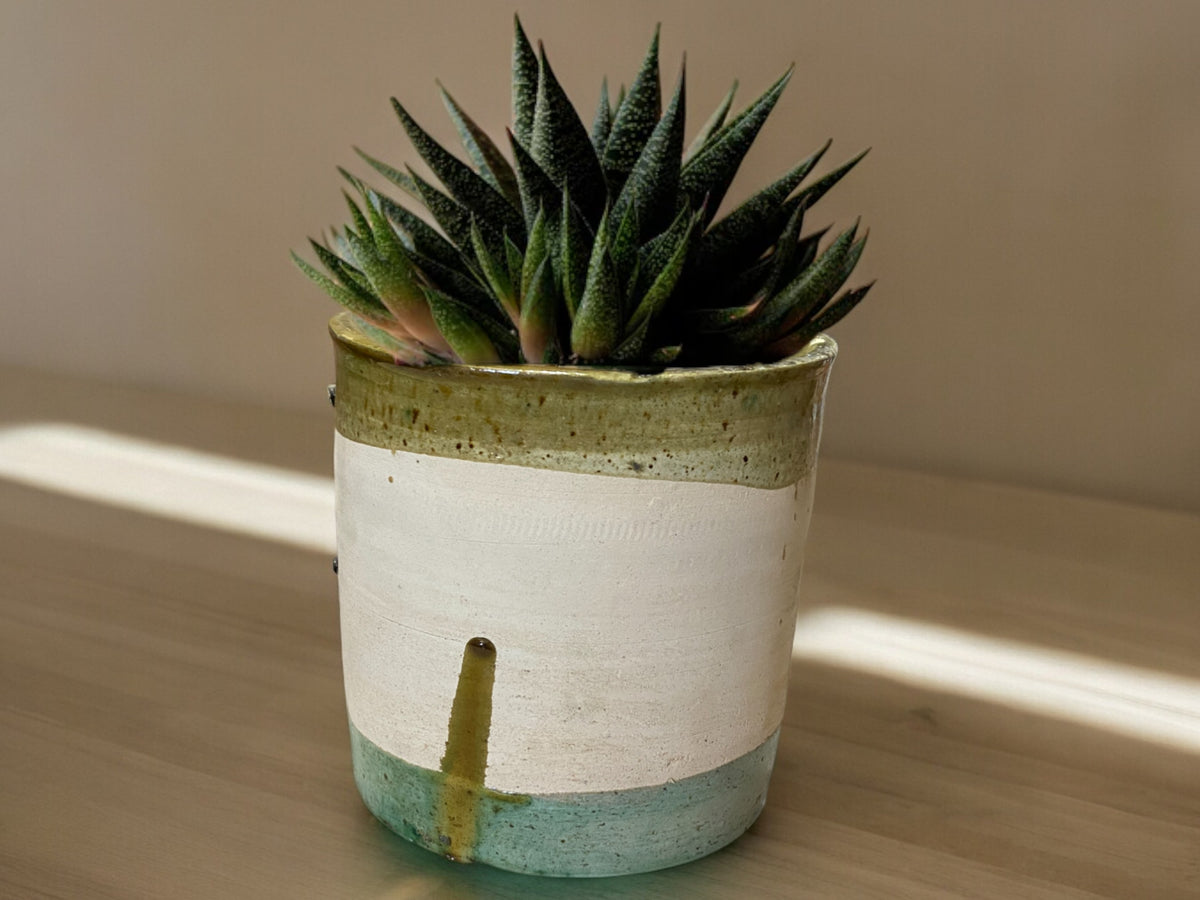 Handmade Moroccan Vintage Shaded Glaze Tamegroute Planter/Pot: Unique Ceramic Pottery for Plants