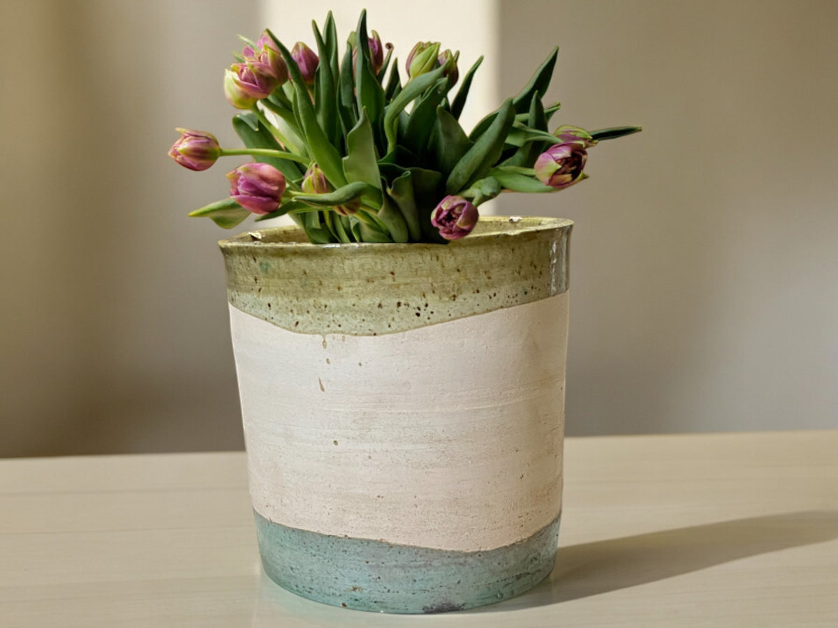 Handmade Moroccan Vintage Shaded Glaze Tamegroute Planter/Pot: Unique Ceramic Pottery for Plants