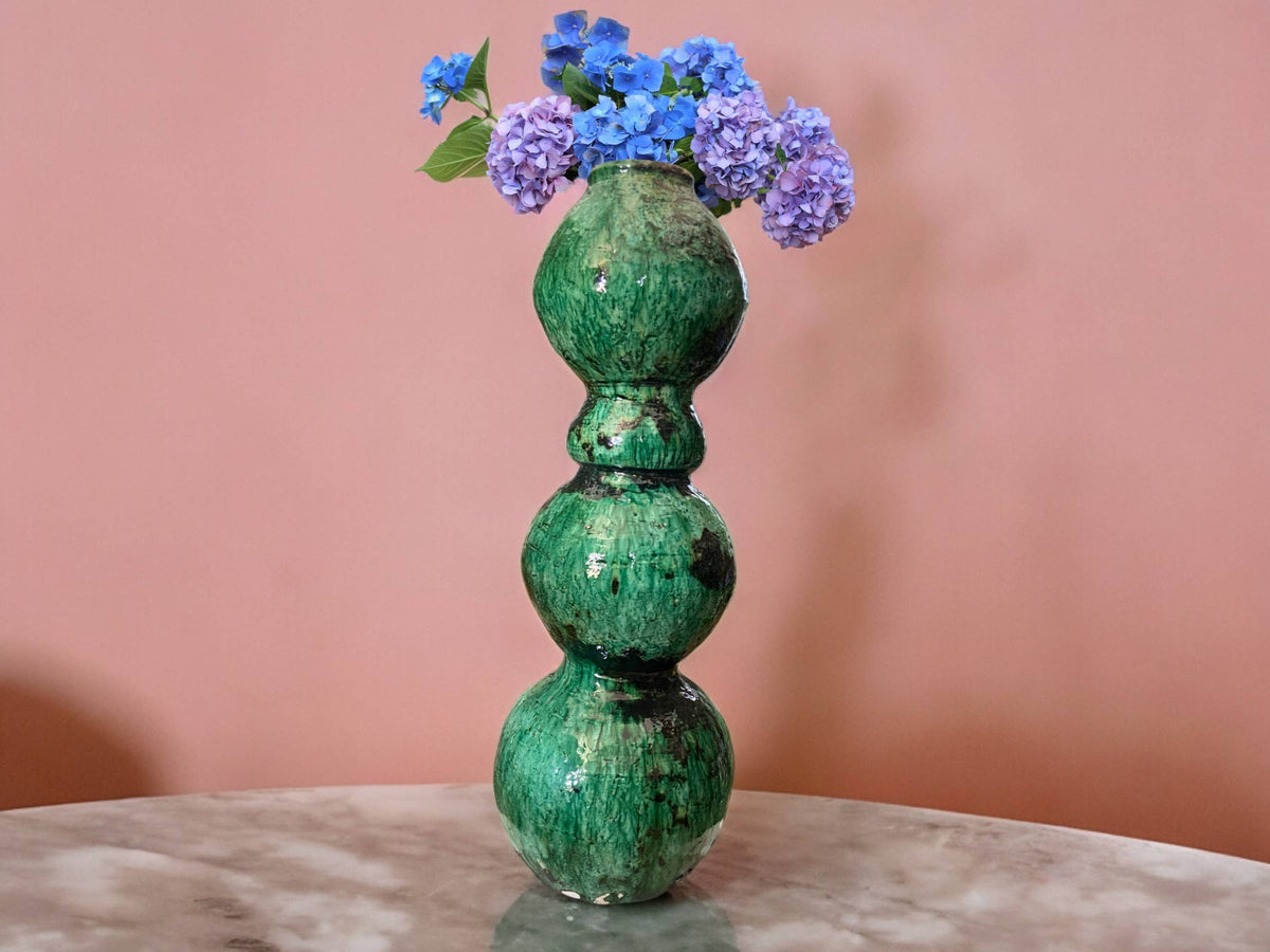 Artisan Handmade Moroccan Tamegroute Green Glazed Vase