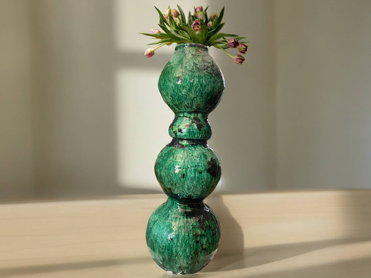 Artisan Handmade Moroccan Tamegroute Green Glazed Vase
