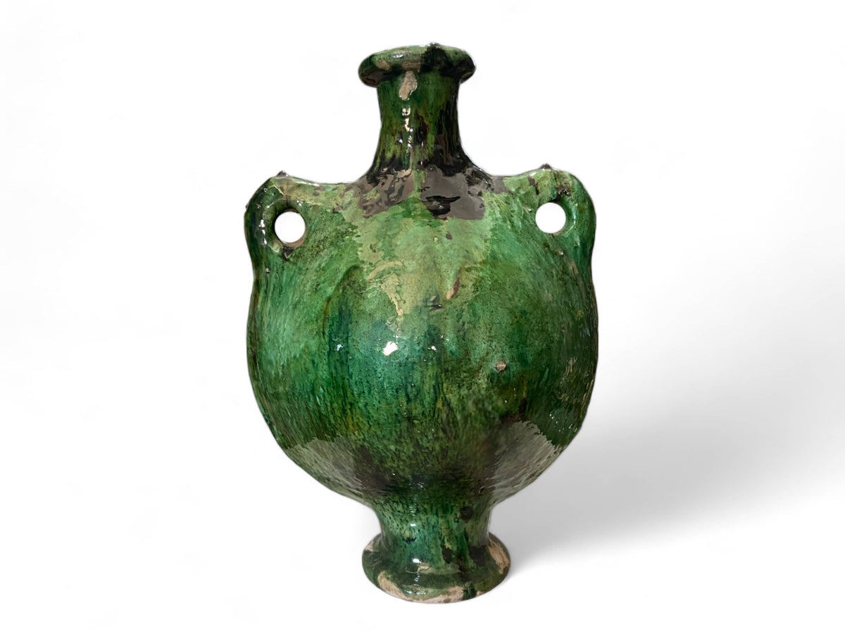 Artisan Handmade Moroccan Tamegroute Green Pitcher Glazed Vase