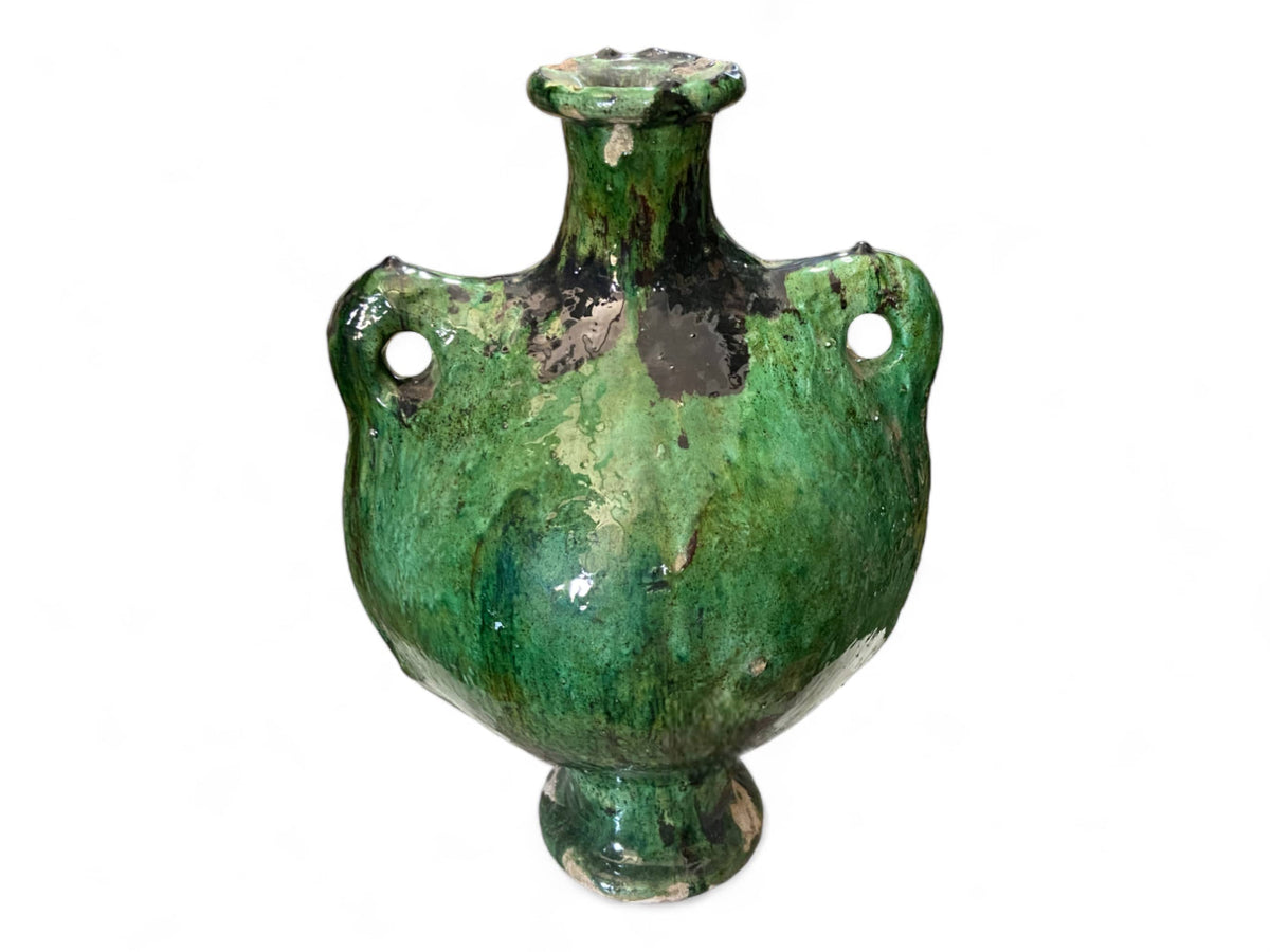Artisan Handmade Moroccan Tamegroute Green Pitcher Glazed Vase