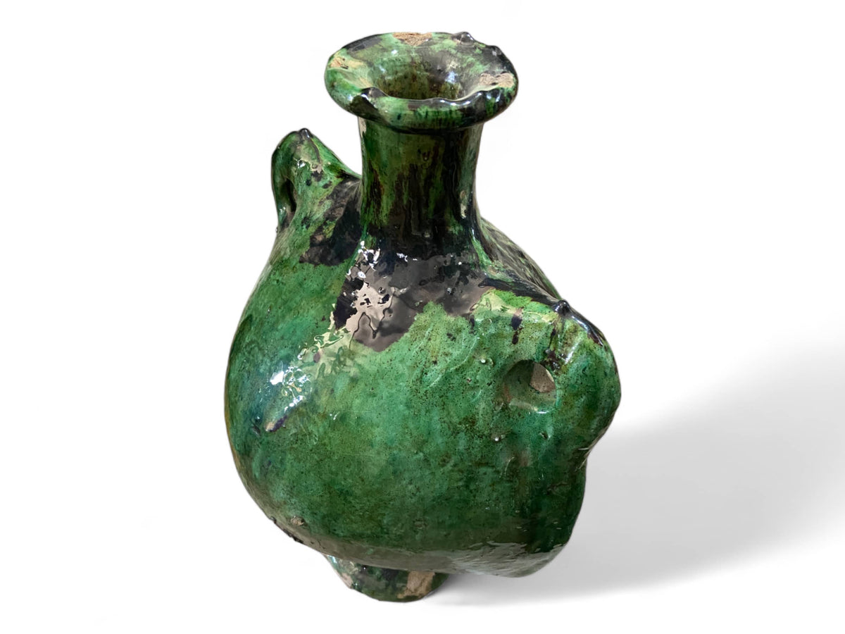 Artisan Handmade Moroccan Tamegroute Green Pitcher Glazed Vase