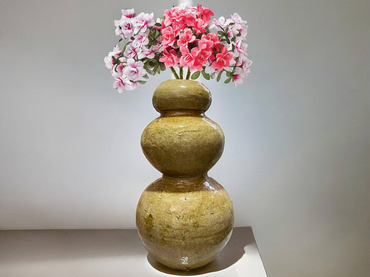 Artisan Handmade Moroccan Tamegroute Ochre Glazed Vase