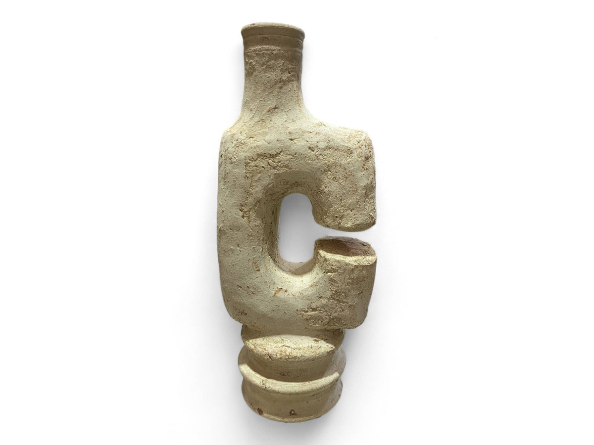 Authentic Moroccan Large Abstract Ecru Sculpture - Unglazed Tamegroute Ceramics