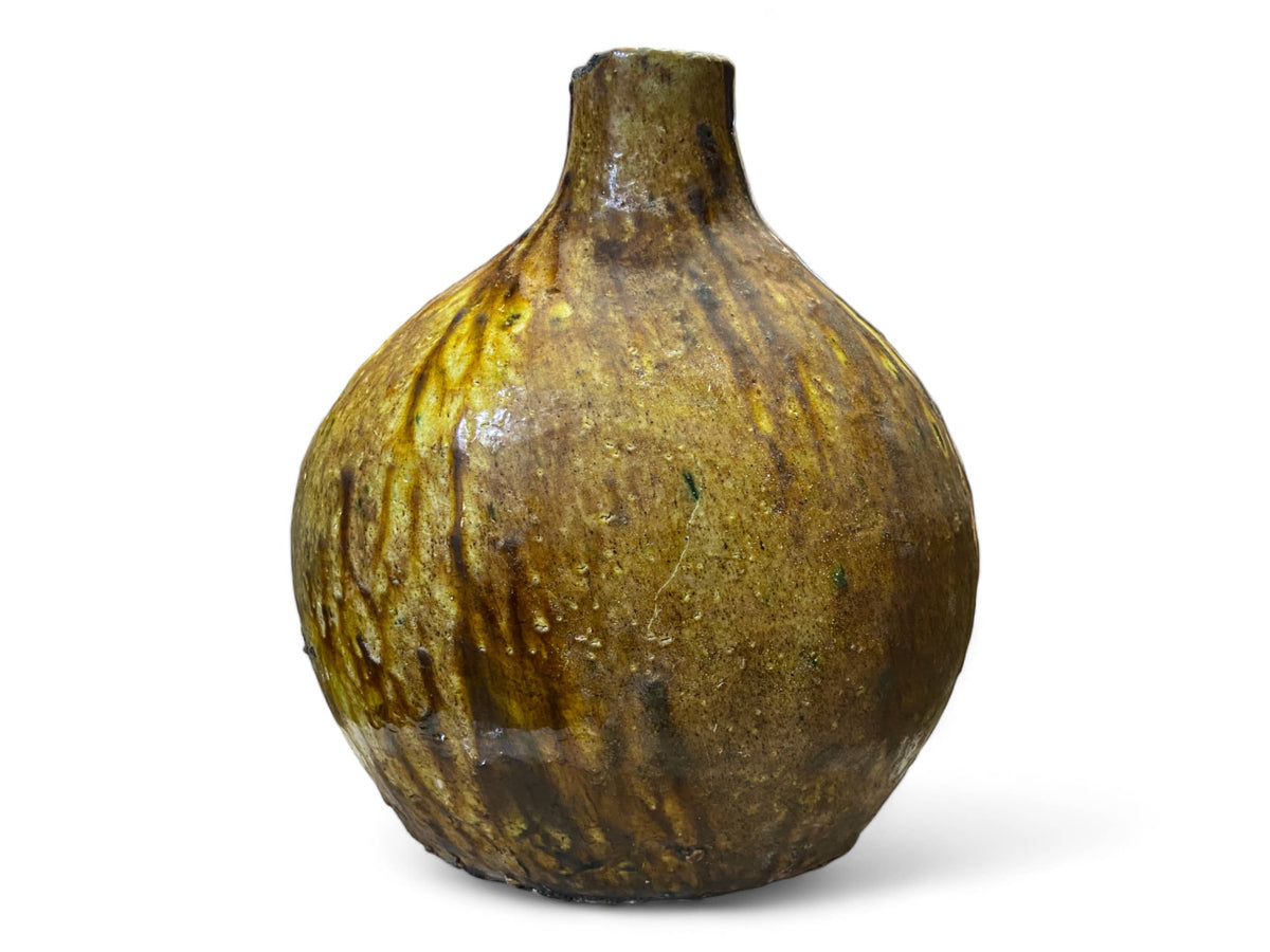 Artisan Handmade Moroccan Tamegroute Ochre Glazed Round Vase