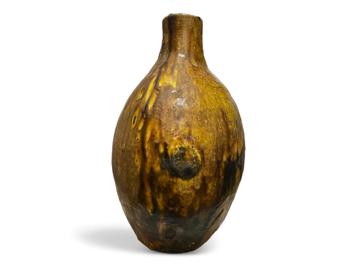 Artisan Handmade Moroccan Tamegroute Ochre Glazed Round Vase