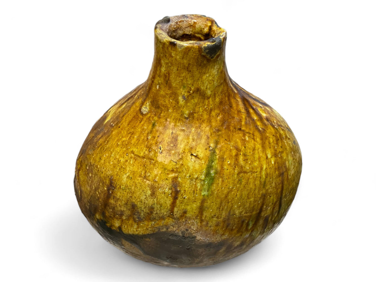 Artisan Handmade Moroccan Tamegroute Ochre Glazed Round Vase
