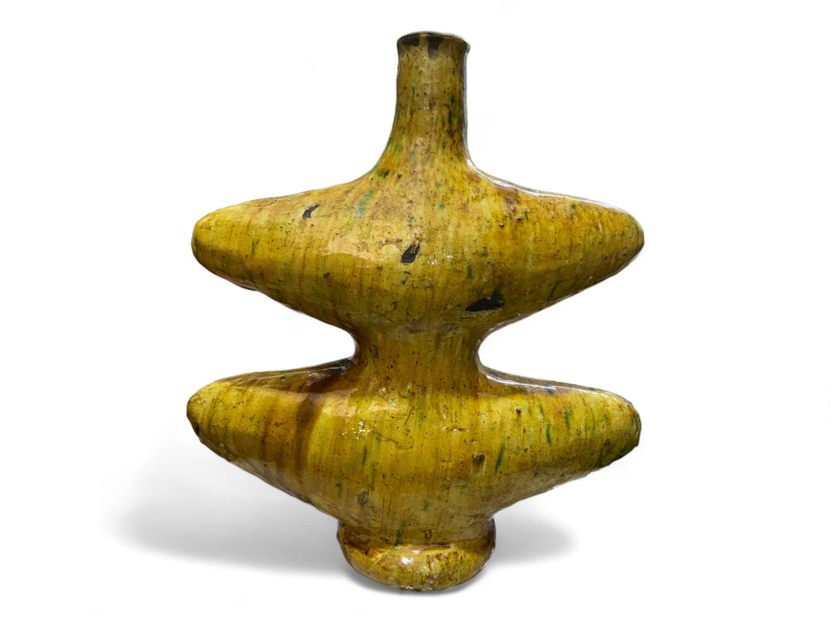 Artisan Handmade Moroccan Tamegroute Ochre Glazed Vase