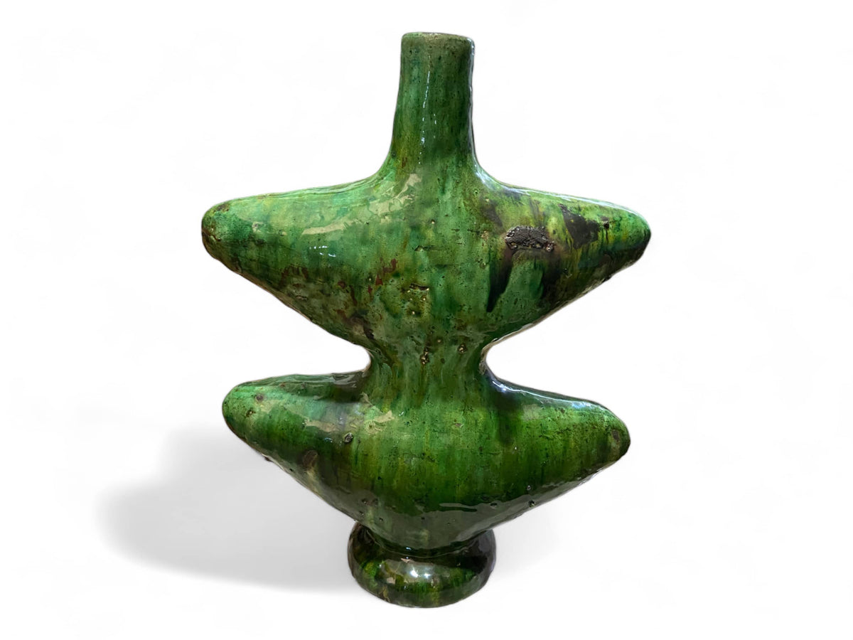Artisan Handmade Moroccan Tamegroute Green Glazed Vase