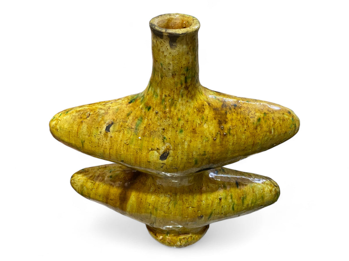 Artisan Handmade Moroccan Tamegroute Ochre Glazed Vase