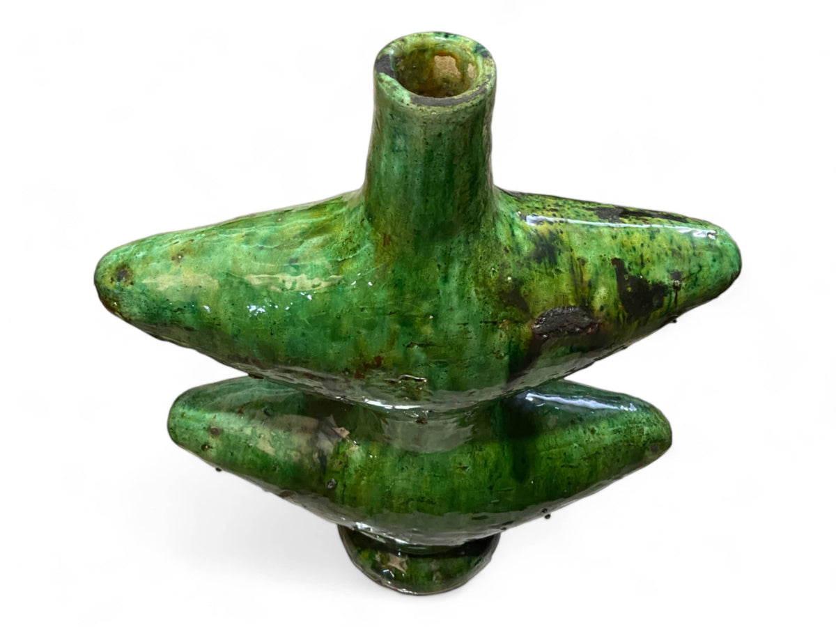 Artisan Handmade Moroccan Tamegroute Green Glazed Vase