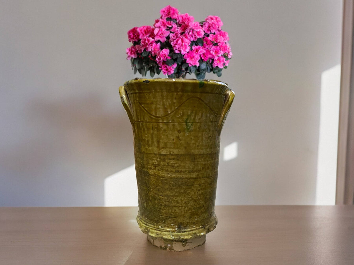 Artisan Handmade Moroccan Tamegroute Ochre Glazed Vase