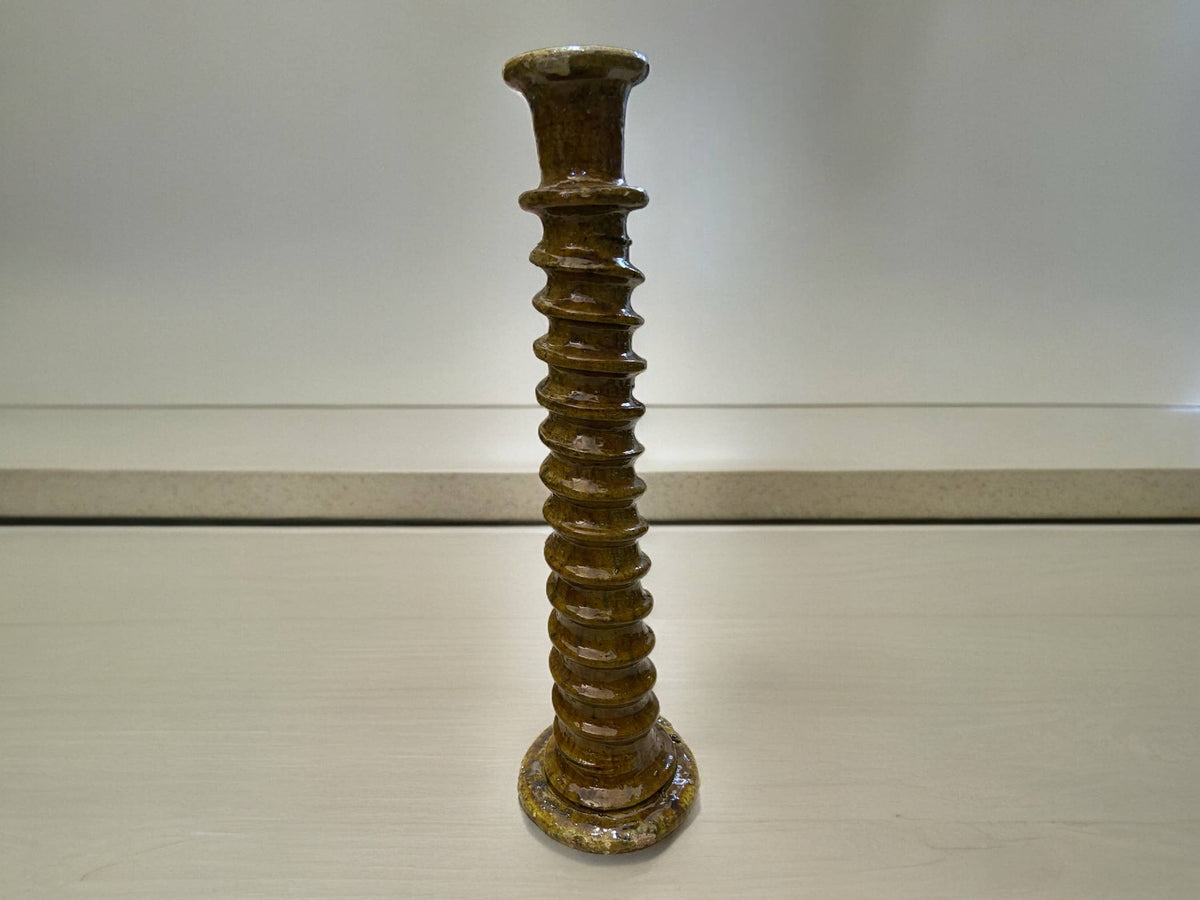 Handcrafted Moroccan Ochre Tamegroute Large Abstract Twist Sculpture Candlestick Holder