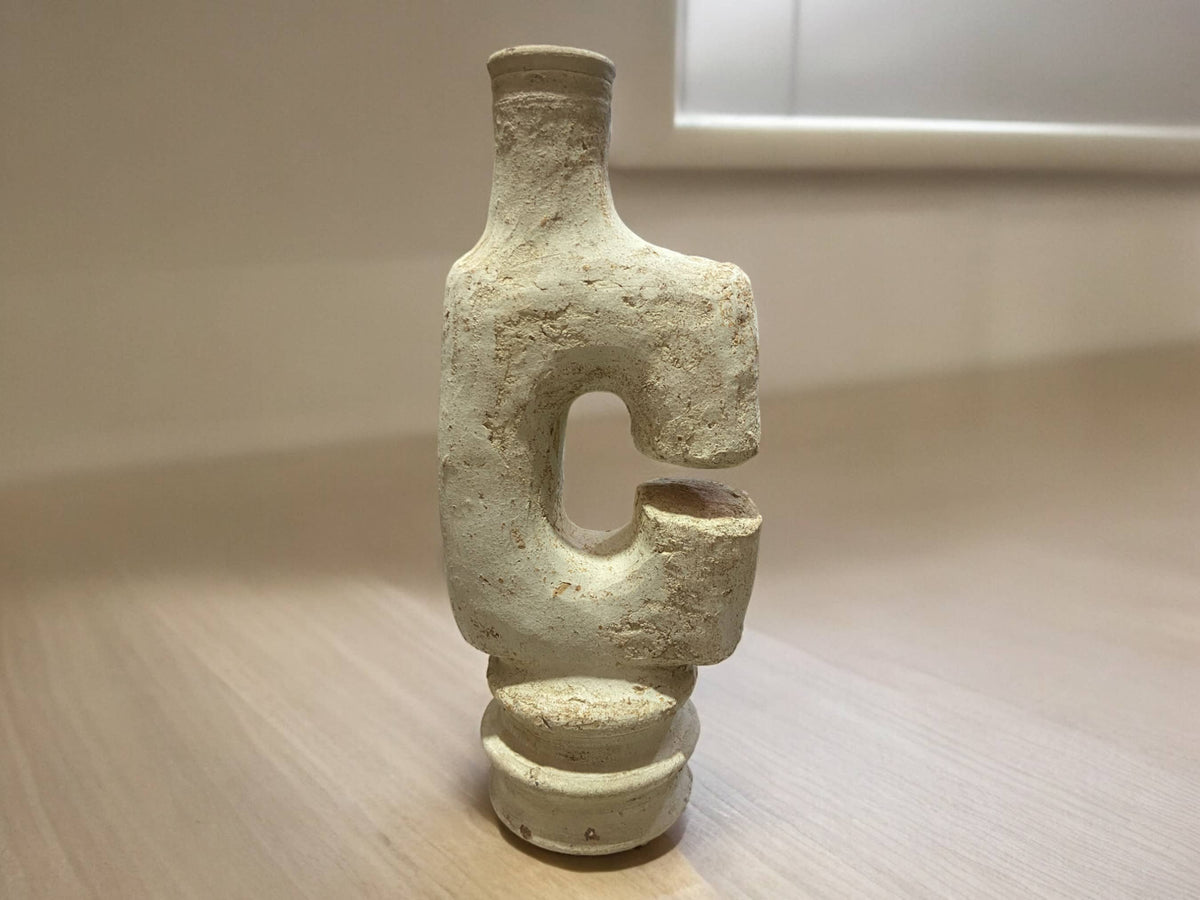 Authentic Moroccan Large Abstract Ecru Sculpture - Unglazed Tamegroute Ceramics