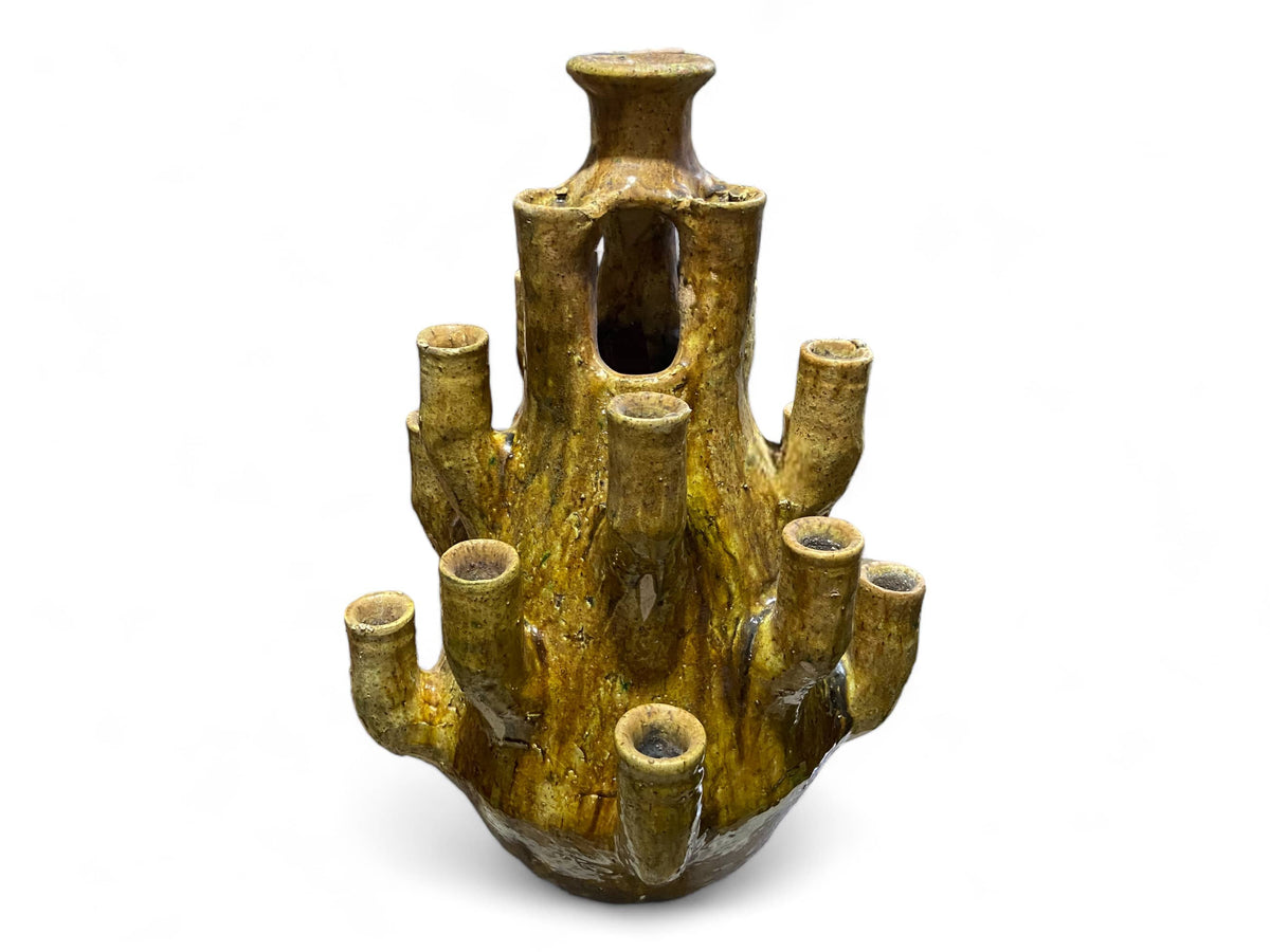 Artisan Handmade Moroccan Tamegroute Ochre Glazed Vase